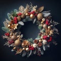 Festive Christmas wreath of fresh natural spruce branches with red holly berries isolated on black background Royalty Free Stock Photo