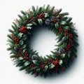 Festive Christmas Wreath with Pine Cones and Red Berries, AI Generated