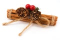 Festive Cinnamon stick decoation over white Royalty Free Stock Photo