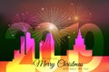 Festive City - 2019, Salute. Vector Christmas Greeting Card Template. Merry Christmas and Happy New Year Design Elements