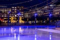 Festive city. Winter in Stockholm. Machine cleaning Ice. Sweden, Stockholm Royalty Free Stock Photo