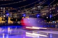 Festive city. Winter in Stockholm. Machine cleaning Ice. Sweden, Stockholm Royalty Free Stock Photo