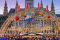 Festive cityscape - view of the Vienna Christmas World and Vienna City Hall Wiener Rathaus on Rathausplatz Royalty Free Stock Photo