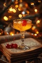 Festive Cocktail with Cherry Garnish - Warm Holiday Ambiance