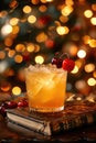 Festive Cocktail with Cherry Garnish - Warm Holiday Ambiance