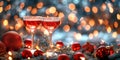 Festive Cocktails Shine Amongst Sparkling Bokeh Lights, Dressed In Christmas Decorations, Copy Space Royalty Free Stock Photo