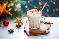 festive coffee shake with cinnamon sticks and star anise
