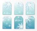 Festive collection of blue Christmas labels.