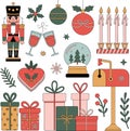Christmas Elements Collection: Nutcracker, Gifts, Ornaments, Snow Globe, Mailbox Royalty Free Stock Photo