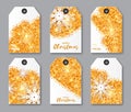 Festive collection of gold glitter texture Christmas labels.