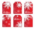 Festive collection of red Christmas labels.