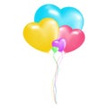 Festive color balloons. Vector illustration. 3D red hearts with place for text. Cute congratulation banner, voucher or