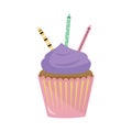 Festive colored cupcake with candles