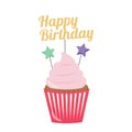 Festive colored cupcake with a happy birthday and a star