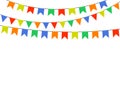 Festive colorful bright flags, garlands of Bunting isolated on white background. Vector elements for design. Royalty Free Stock Photo