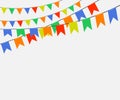 Festive colorful bright flags, garlands of Bunting isolated on white background. Vector elements for design. Royalty Free Stock Photo