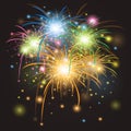 Festive Colorful Fireworks Salute Burst on Blue Background Copy Space Royalty Free Stock Photo