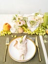 Restaurant, wedding, party decorated with flowers, candles, fruits and leaves. Royalty Free Stock Photo