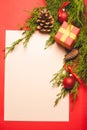 Festive composition on a red background. Template with place for text