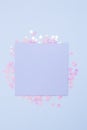 Festive concept. Pastel blue cards mockup and blue background with scattered glitter stars. Space for your text. Gbar style