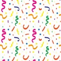 Festive confetti seamless pattern. Modern, geometric repeating texture. Memphis style endless background. Vector