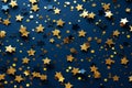 Festive congratulatory blue background with lots of golden shiny stars