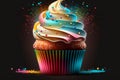 Festive cupcake background. Created with generative Ai technology. Royalty Free Stock Photo