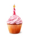 Festive cupcake with candle, Royalty Free Stock Photo