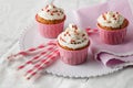 Festive cupcake with cream and heart decorations