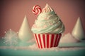 Festive cupcake with cream and sprinkles. Christmas dessert. Generative ai