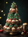 Festive Cupcake Delight: Christmas Tree Made of White and Green Treats