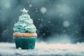 Festive Cupcake with Winter Theme Decoration