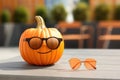 Festive Cute pumpkin with sunglasses. Generate Ai