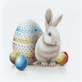 Festive cute rabbit and Easter Orthodox eggs on a light background - Vector