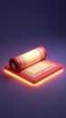 A festive 3D icon of a prayer mat unrolling itself with glowing Islamic patterns emerging along its surface in Royalty Free Stock Photo