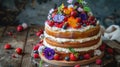 Festive Dairy-Free Birthday Cake with Edible Flowers and Fruit Toppings