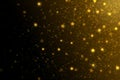 Festive dark abstract background with yellow glow from around the corner, small stars, large stars, shine and glitter