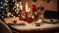 Festive date night tablescape idea, dinner table setting for two and Christmas, New Year, Valentines day decor, English country Royalty Free Stock Photo