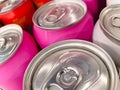 Festive decor.Macro of metal cans with refreshing drinks Royalty Free Stock Photo