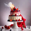 Festive decorated cake with frosting and fruits Royalty Free Stock Photo