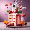 Festive decorated cake with frosting and fruits