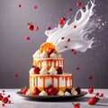 Festive decorated cake with frosting and fruits Royalty Free Stock Photo