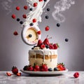 Festive decorated cake with frosting and fruits Royalty Free Stock Photo