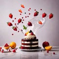 Festive decorated cake with frosting and fruits Royalty Free Stock Photo