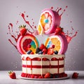 Festive decorated cake with frosting and fruits Royalty Free Stock Photo