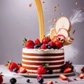 Festive decorated cake with frosting and fruits Royalty Free Stock Photo