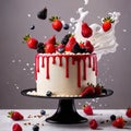 Festive decorated cake with frosting and fruits Royalty Free Stock Photo