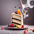 Festive decorated cake with frosting and fruits