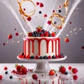 Festive decorated cake with frosting and fruits Royalty Free Stock Photo