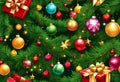 A festive decorated Christmas tree background with a variety of colorful ornaments Royalty Free Stock Photo
